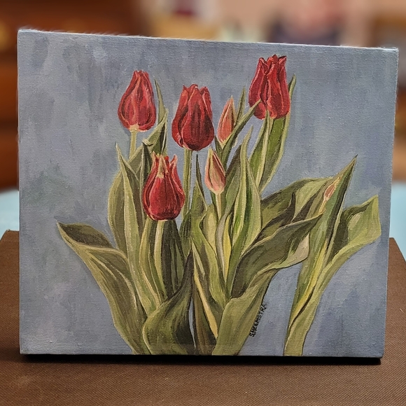Elegant Red Tulip Canvas Painting